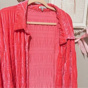 Boutique Hot Pink Velvet Button Down 1X